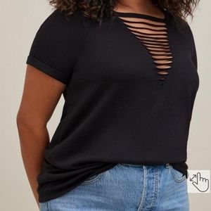 Torrid Cotton V-Neck Ladder Slash Tee